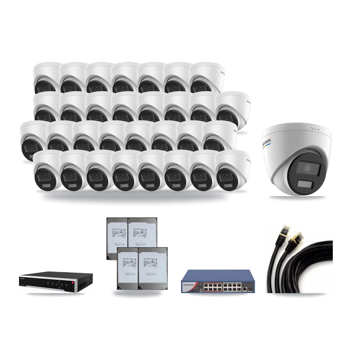 Hikvision 32-Channel 2MP – 4K CCTV Kit — 1 2MP + 31 4K Turret Cameras + 4× 14TB Recording - Image 1
