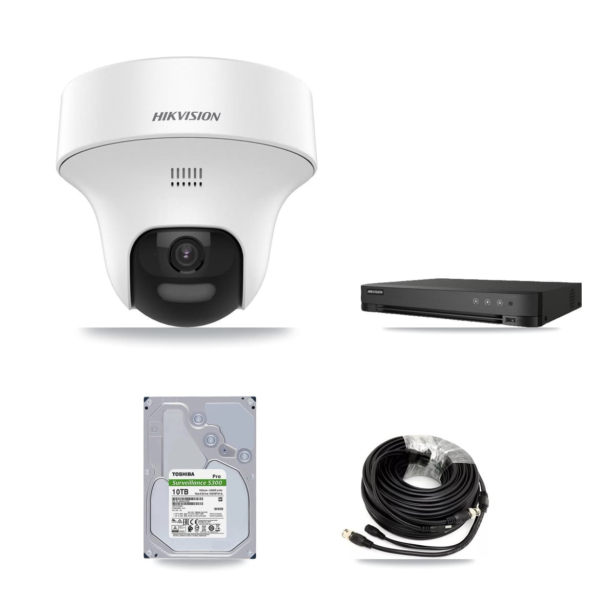 Hikvision 8-Channel 5MP CCTV Kit — 4 DS-2CE70K0T Turret Cameras + 10TB Recording (IDS-7208HUHI Recorder)