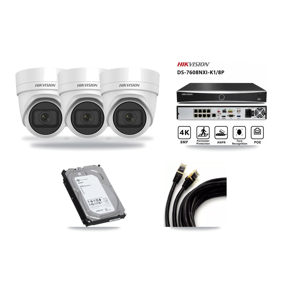 Hikvision 8-Channel 4K CCTV Kit — 3 DS-2CD2H83G0 Turret Cameras + 6TB Recording - Image 1