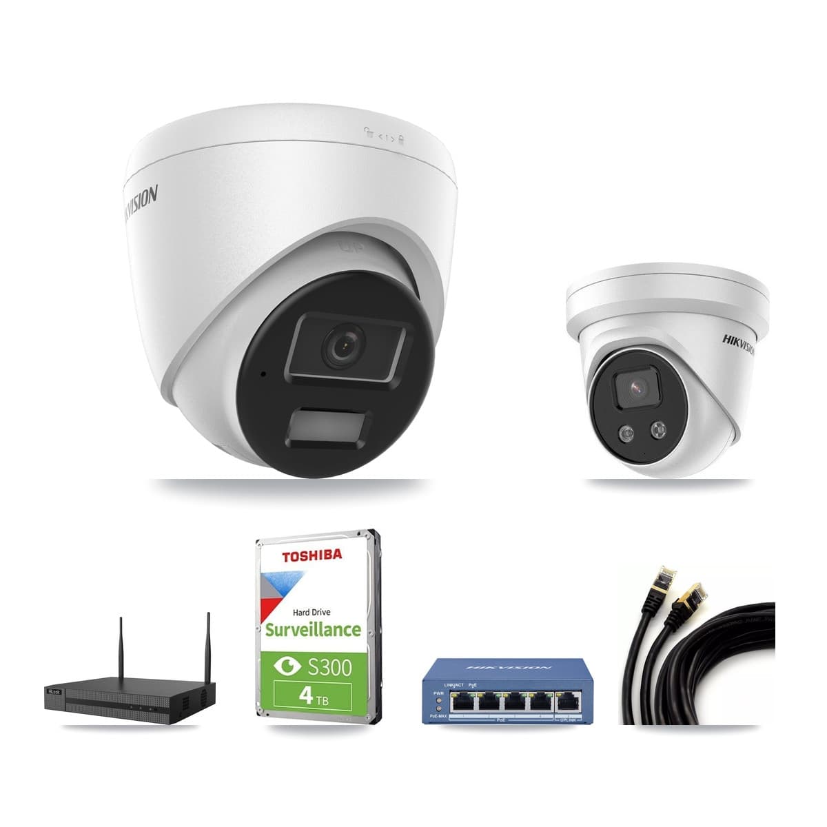 Hikvision & HiLook 4-Channel 4MP – 5MP CCTV Kit — 2 4MP + 1 5MP Turret Cameras + 4TB Recording