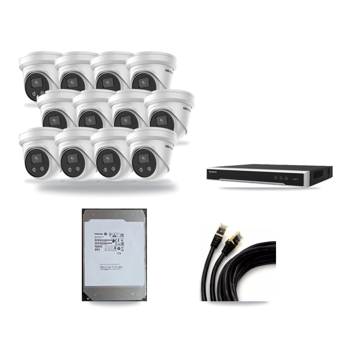Hikvision 16-Channel 5MP CCTV Kit — 12 Turret Cameras + 14TB Recording (DS-7616NI-M2 Recorder) - Image 1