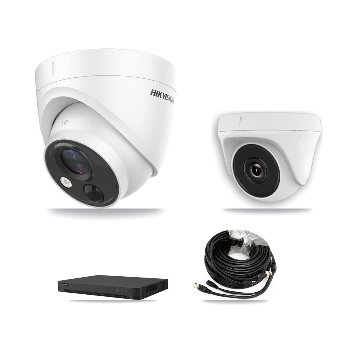 Hikvision 32-Channel 2MP – 5MP CCTV Kit — 2 DS-2CE71H0T 5MP Turret + 1 White HDT-2MP-N20W 2MP Dome Cameras + 3TB Recording (IDS-7232HQHI Recorder) - Image 1