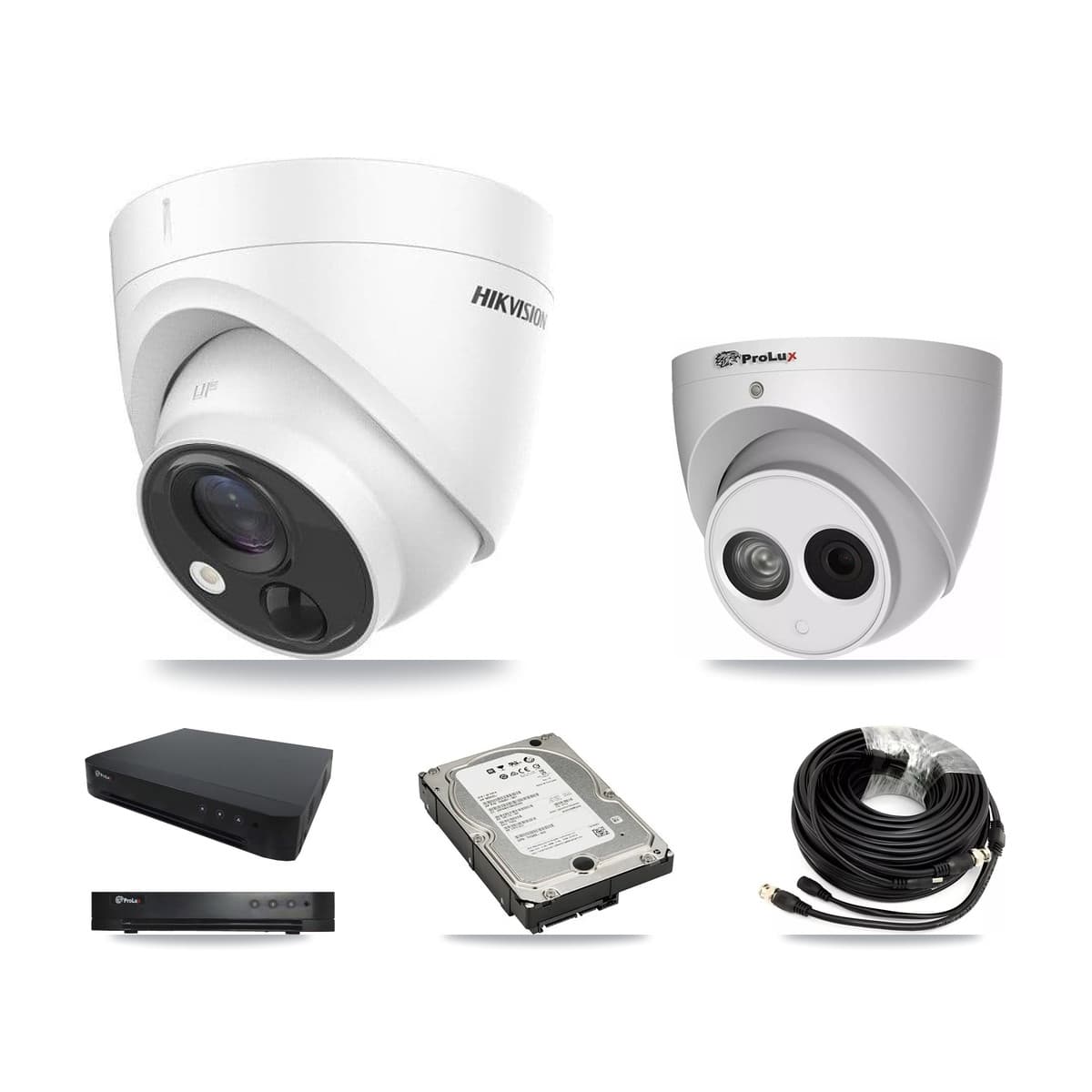 Hikvision & Prolux 16-Channel 4MP – 5MP CCTV Kit — 3 DS-2CE71H0T 5MP + 1 PXC-612C4W-A 4MP Turret Cameras + 5TB Recording (PXD-8216 Recorder)
