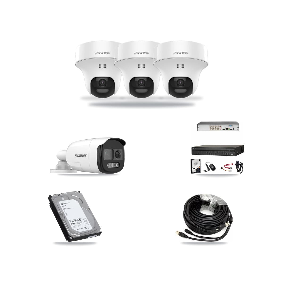 Hikvision & Dahua 8-Channel 5MP CCTV Kit — 1 DS-2CE12KF3T Bullet + 3 DS-2CE70K0T Turret Cameras + 6TB Recording - Image 1