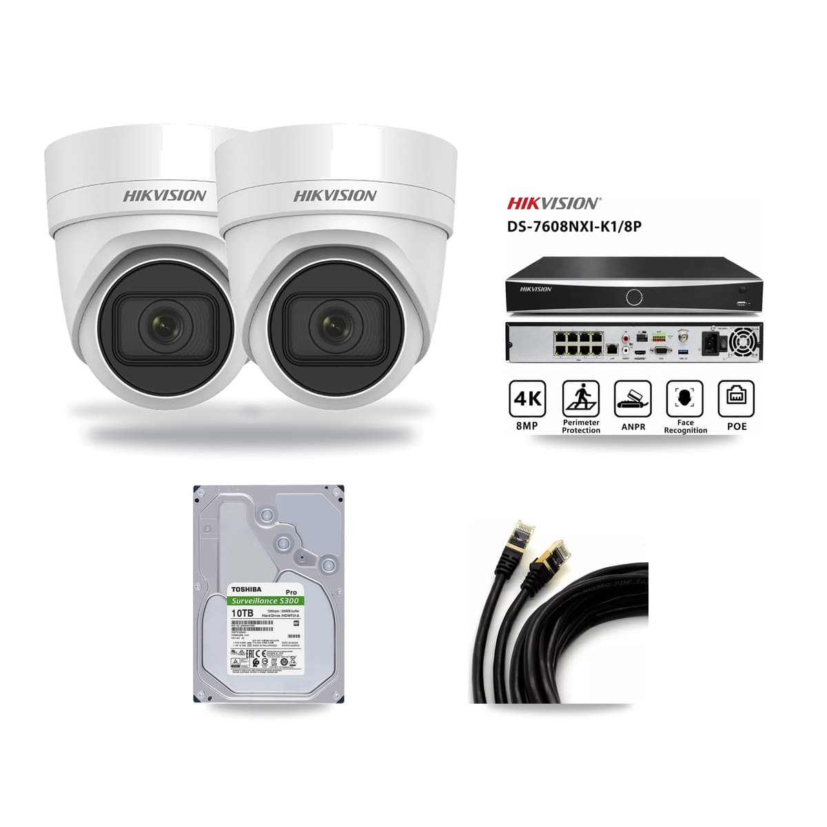 Hikvision 8-Channel 4K CCTV Kit — 2 DS-2CD2H83G0 Turret Cameras + 10TB Recording - Image 1