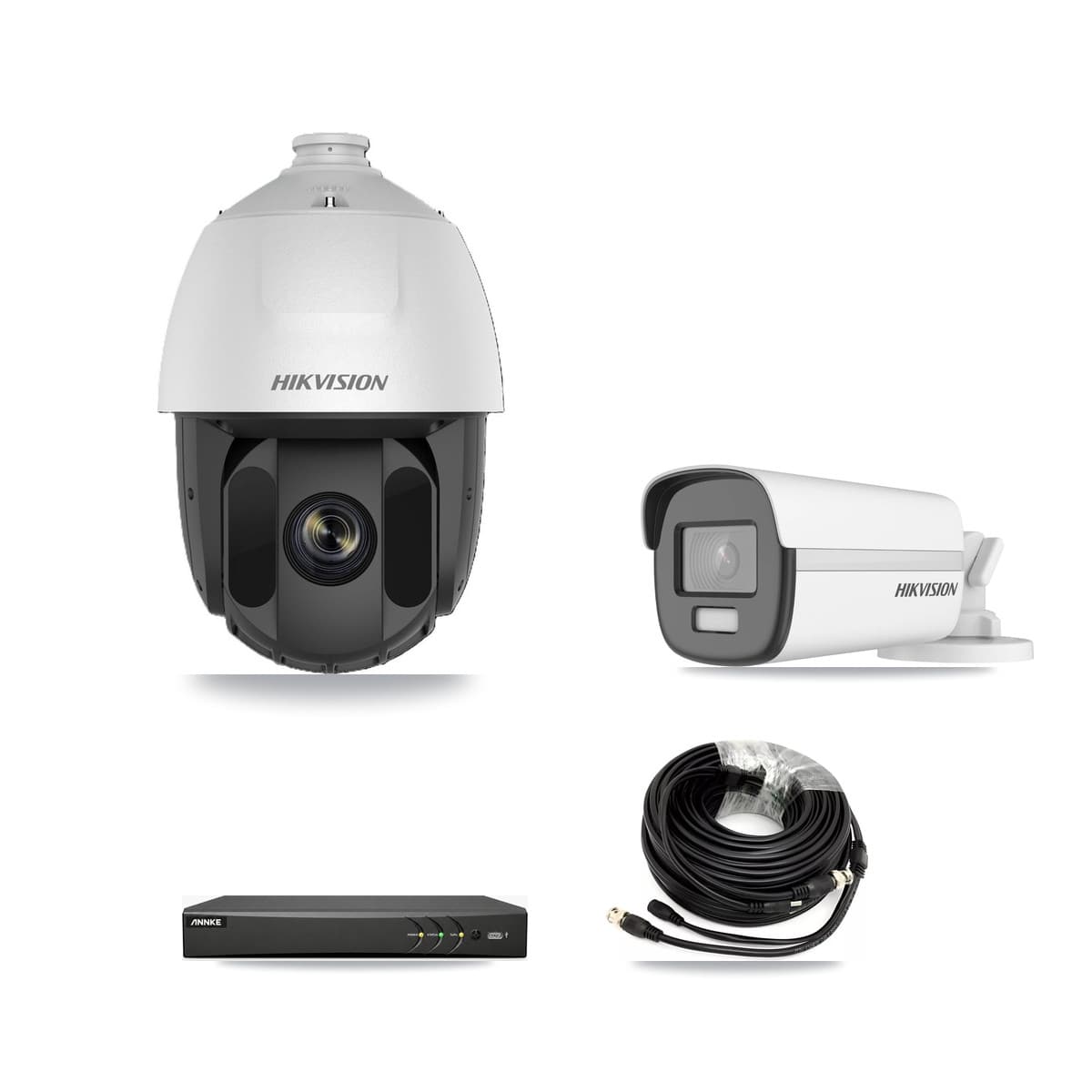 Hikvision & ANNKE 4-Channel 2MP – 4K CCTV Kit — 1 DS-2AE5225TI 2MP PTZ + 1 DS-2CE12UF3T 4K Bullet Cameras + 3TB Recording - Image 1