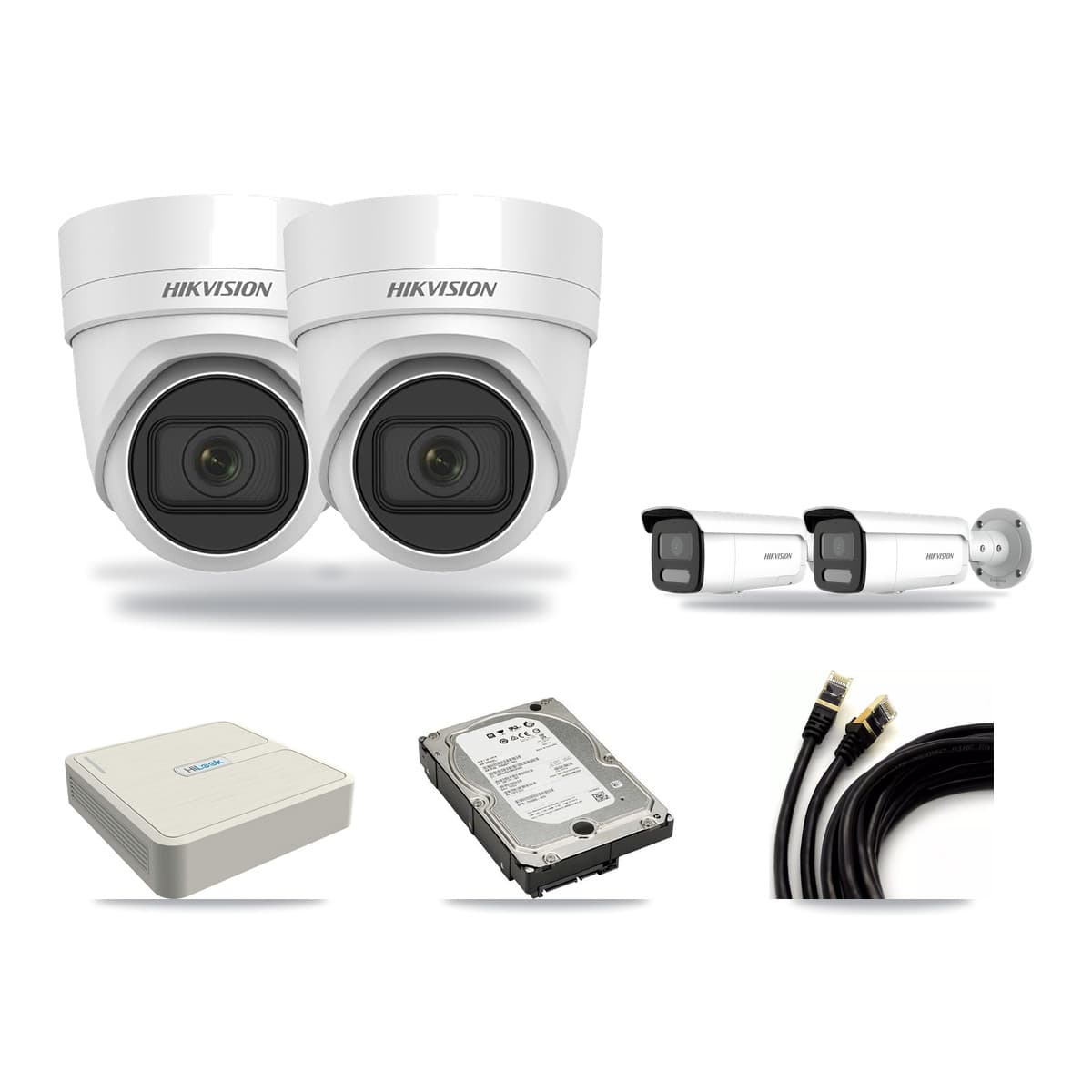 Hikvision & HiLook 8-Channel 4MP CCTV Kit — 2 DS-2CD2H45FWD Turret + 2 DS-2CD2T47G2H Bullet Cameras + 5TB Recording - Image 1