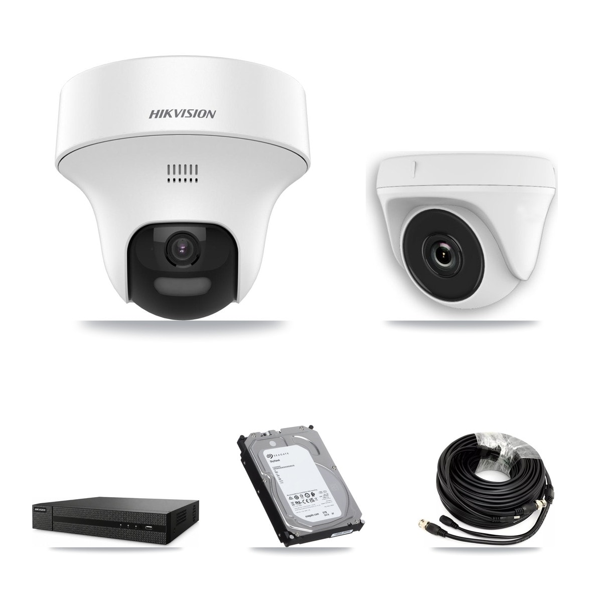 Hikvision 8-Channel 2MP – 5MP CCTV Kit — 3 DS-2CE70K0T 5MP Turret + 3 White HDT-2MP-N20W 2MP Dome Cameras + 6TB Recording (DVR-8CH Recorder) - Image 1