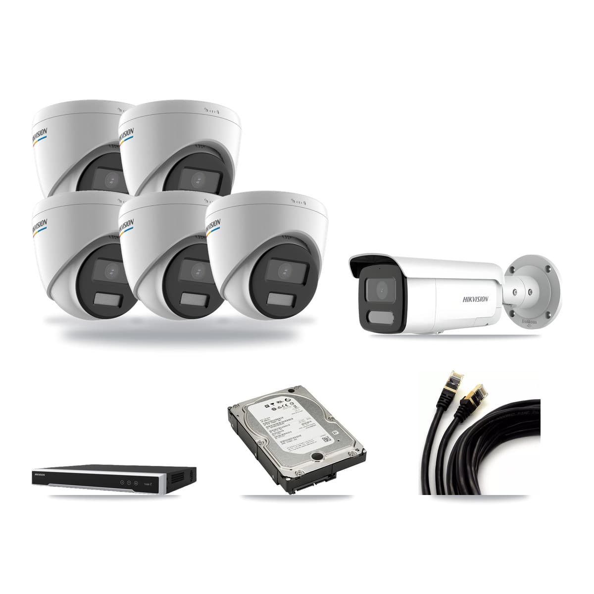 Hikvision 8-Channel 2MP – 4MP CCTV Kit — 5 2MP Turret + 1 4MP Bullet Cameras + 5TB Recording (DS-7608NI-M2 Recorder) - Image 1