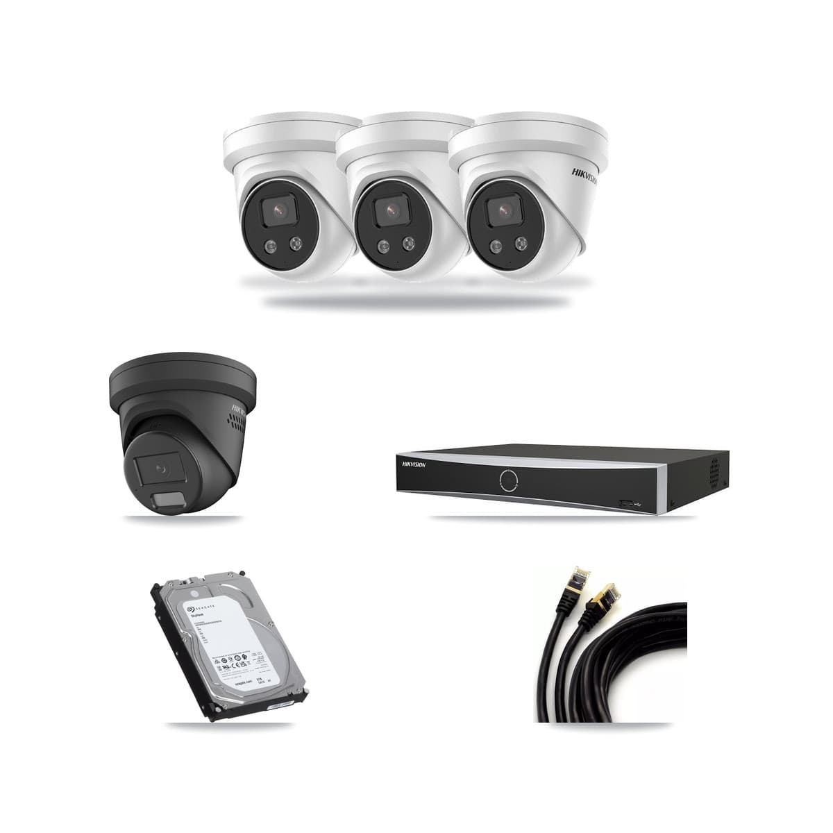Hikvision 4-channel CCTV kit: 4 cameras (3× 5MP Turret + 1× 4MP Turret), 6TB hard drive