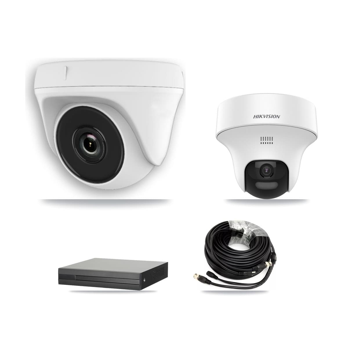 Hikvision 4-Channel 2MP – 5MP CCTV Kit — 1 DS-2CE70K0T 5MP Turret + 3 White HDT-2MP-N20W 2MP Dome Cameras + 3TB Recording (XVR-3104HS Recorder)