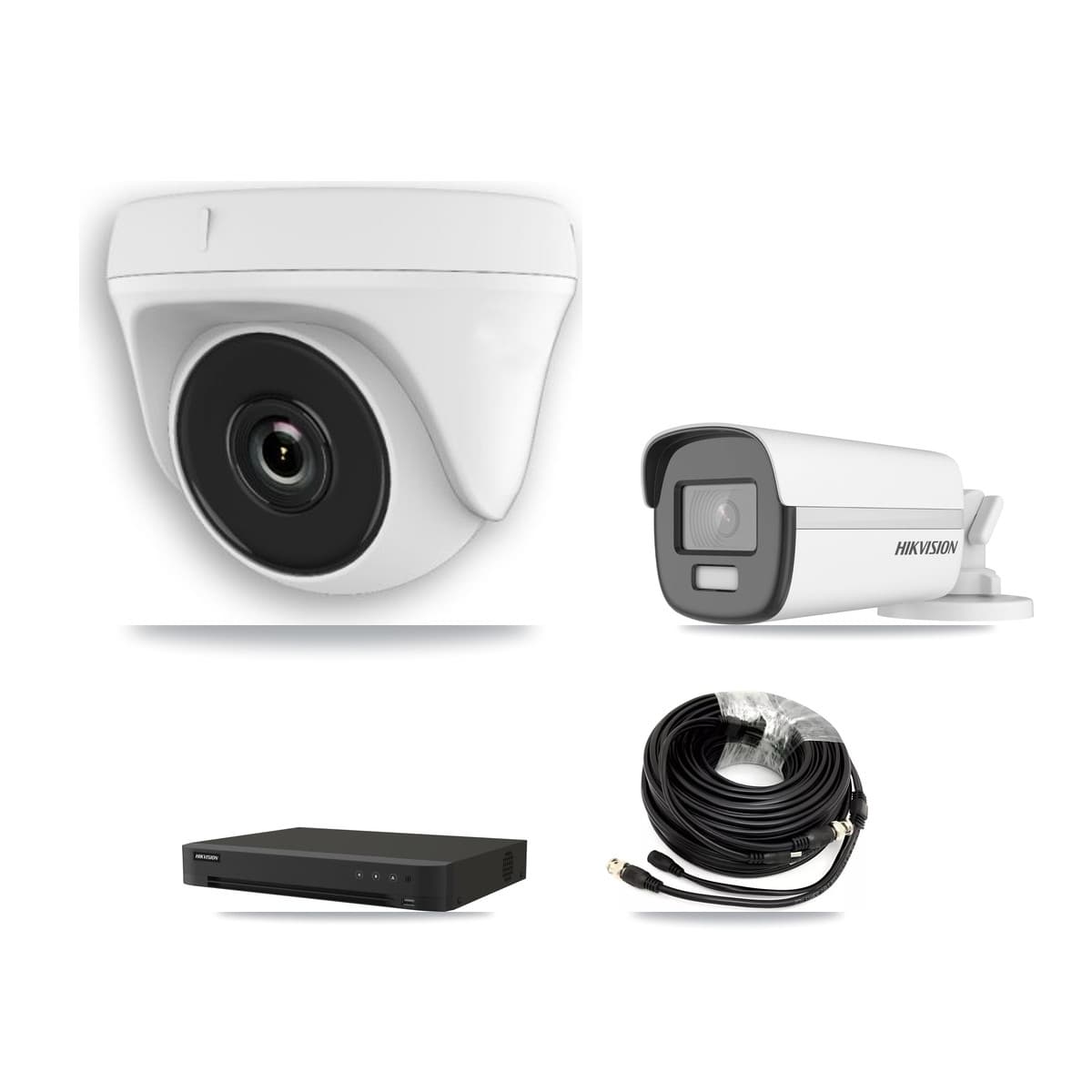 Hikvision 8-Channel 2MP – 4K CCTV Kit — 1 DS-2CE12UF3T-E 4K Bullet + 7 White HDT-2MP-N20W-2.8MM 2MP Dome Cameras + 8TB Recording (IDS-7208HUHI-M1/XT Recorder) - Image 1