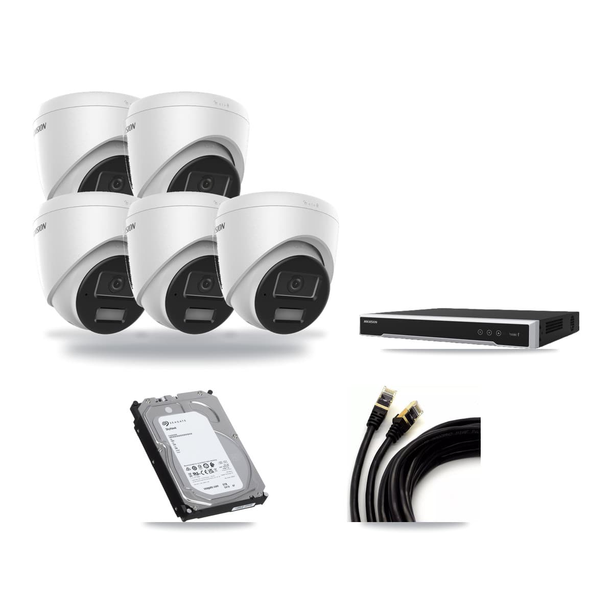 Hikvision 8-Channel 4MP CCTV Kit — 5 DS-2CD1343G2 Turret Cameras + 6TB Recording (DS-7608NI-M2 Recorder) - Image 1