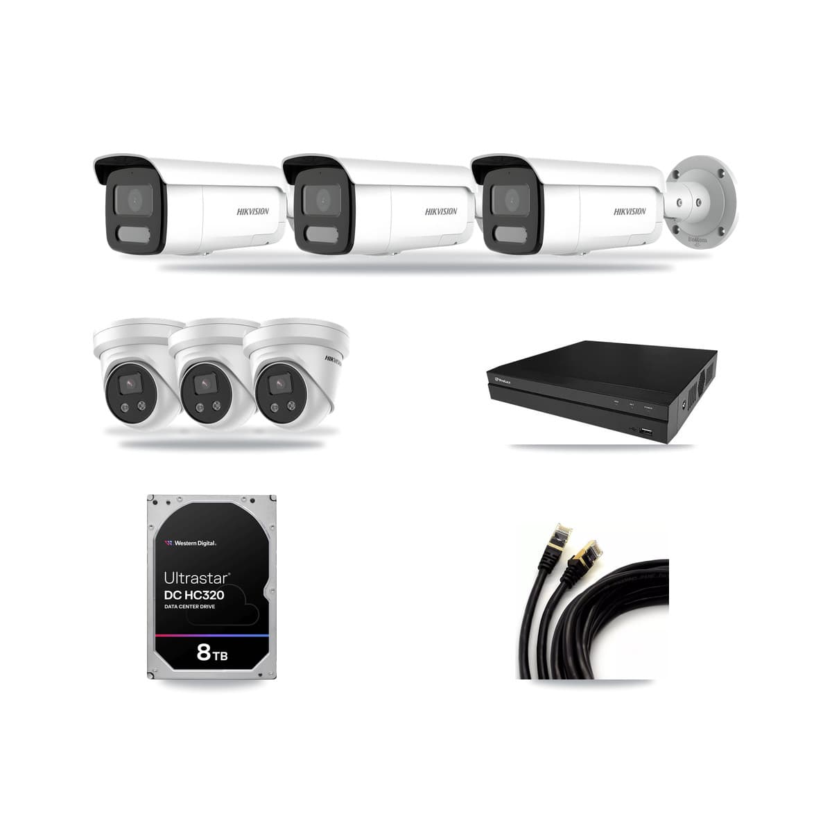 Hikvision & Prolux 8-Channel 4MP – 5MP CCTV Kit — 3 4MP Bullet + 3 5MP Turret Cameras + 8TB Recording - Image 1