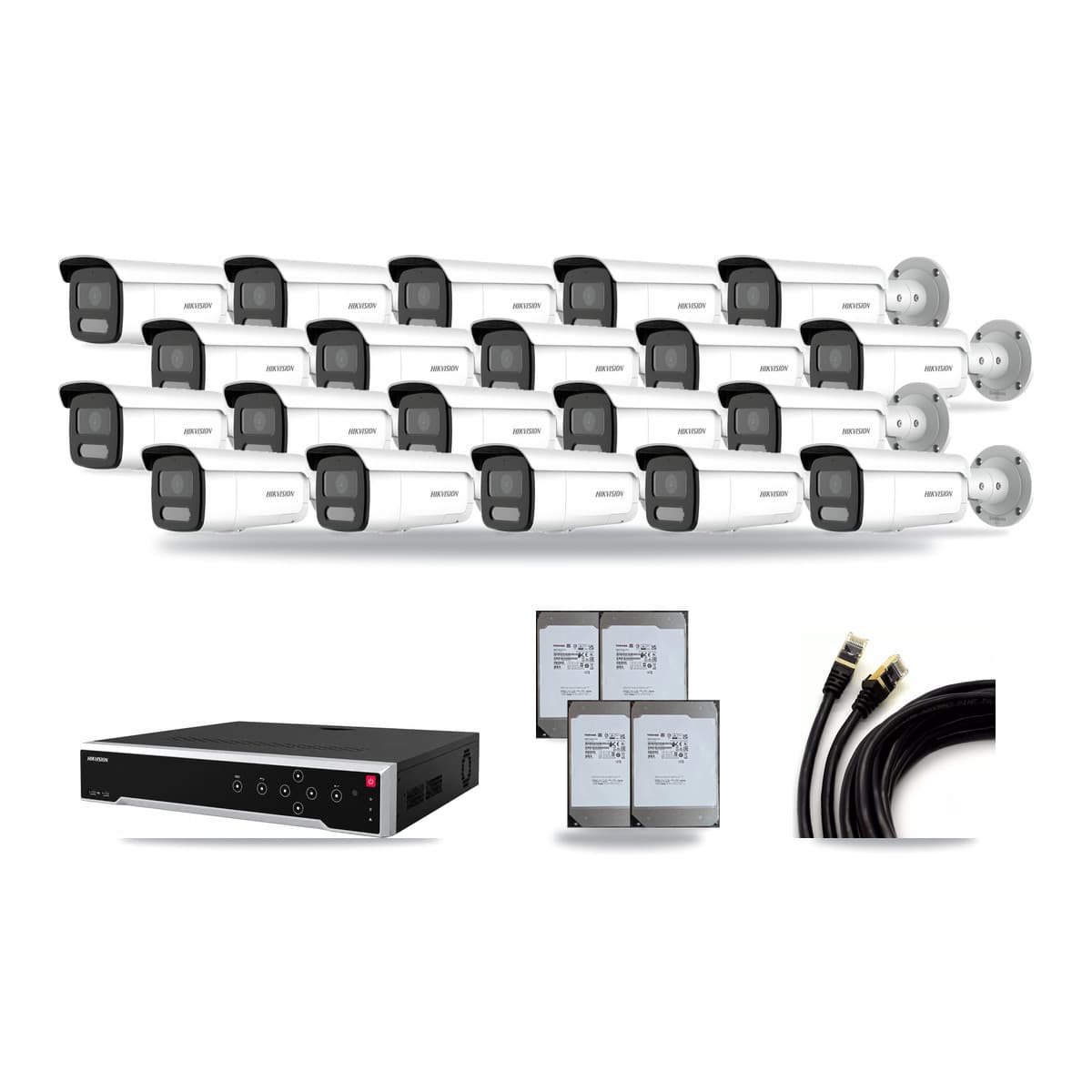 Hikvision 32-Channel 4MP – 4K CCTV Kit — 14 4MP + 6 4K Bullet Cameras + 4× 14TB Recording - Image 1