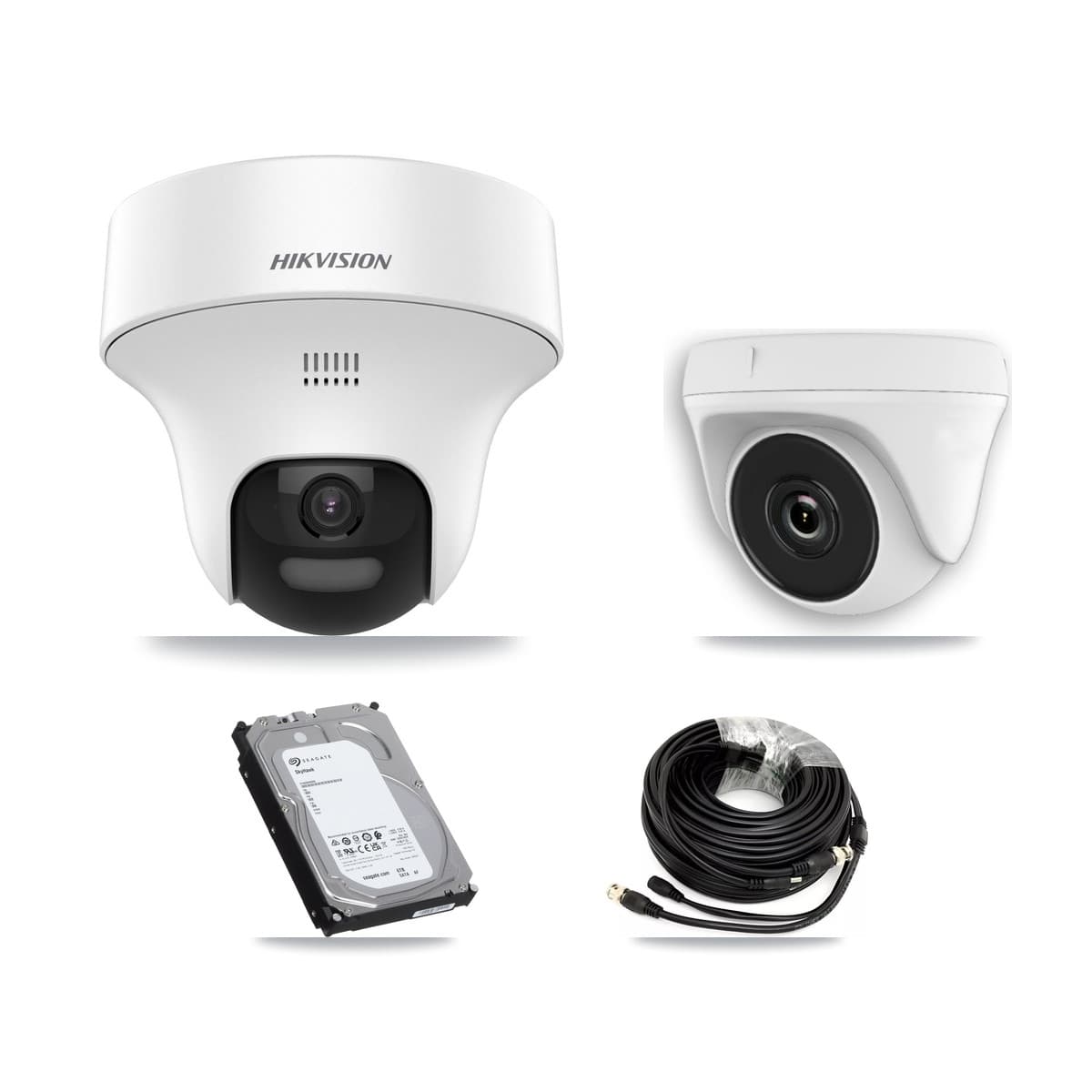 Hikvision & Prolux 8-Channel 2MP – 5MP CCTV Kit — 3 DS-2CE70K0T 5MP Turret + 1 White HDT-2MP-N20W 2MP Dome Cameras + 6TB Recording