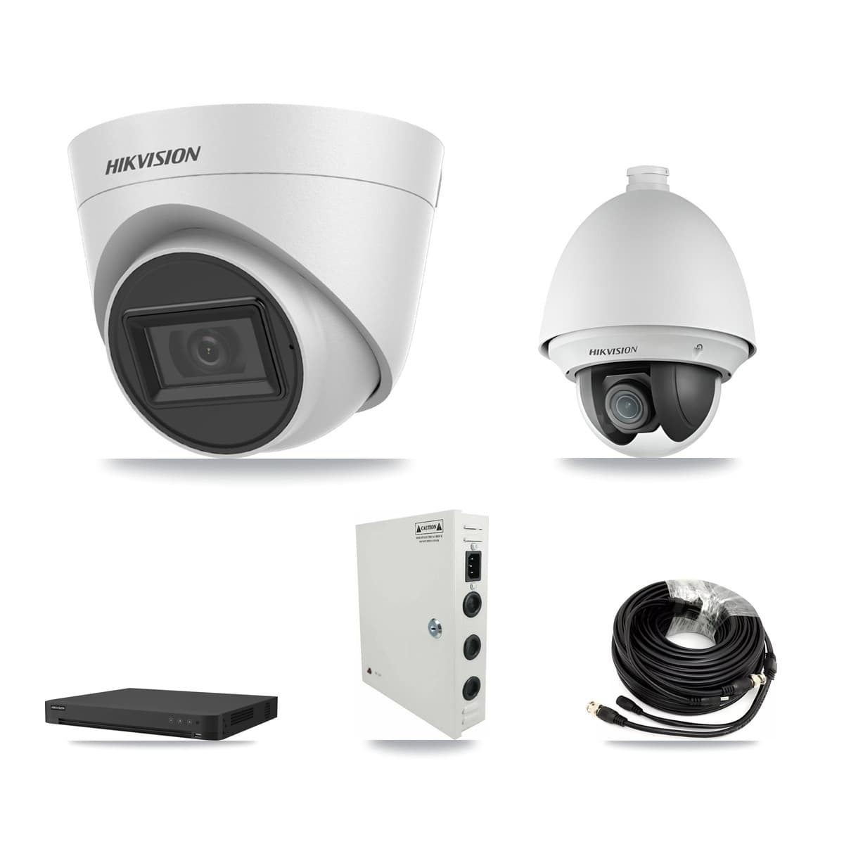 Hikvision 32-Channel 2MP – 5MP CCTV Kit — 1 2MP PTZ + 25 White 5MP Turret Cameras + 8TB Recording