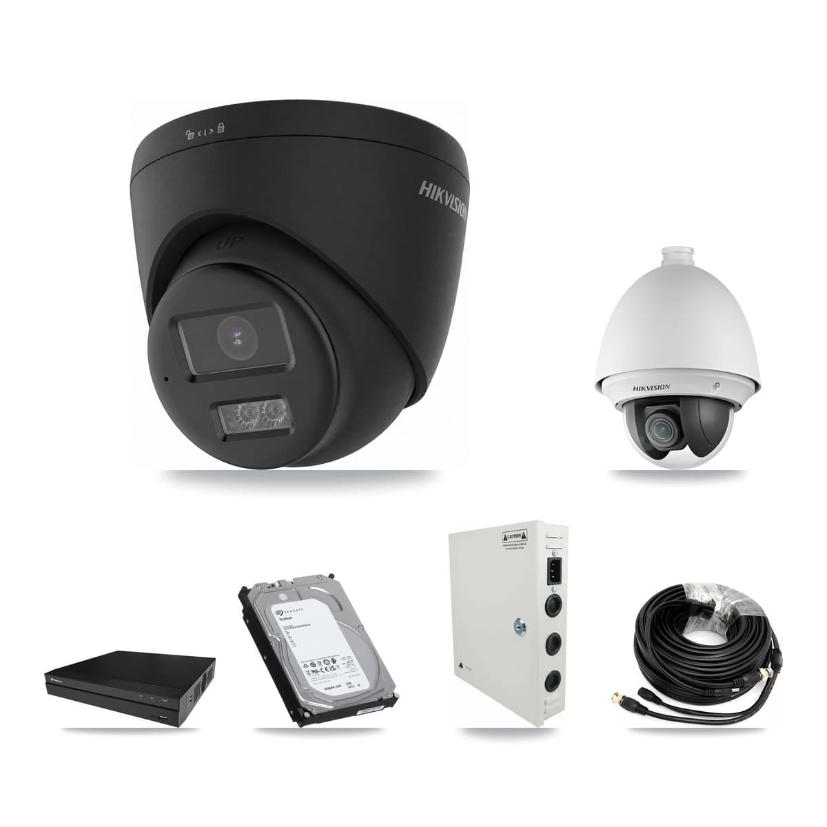 Hikvision & Prolux 8-Channel 2MP – 4K CCTV Kit — 1 2MP PTZ + 5 Black 4K Turret Cameras + 2× 6TB Recording
