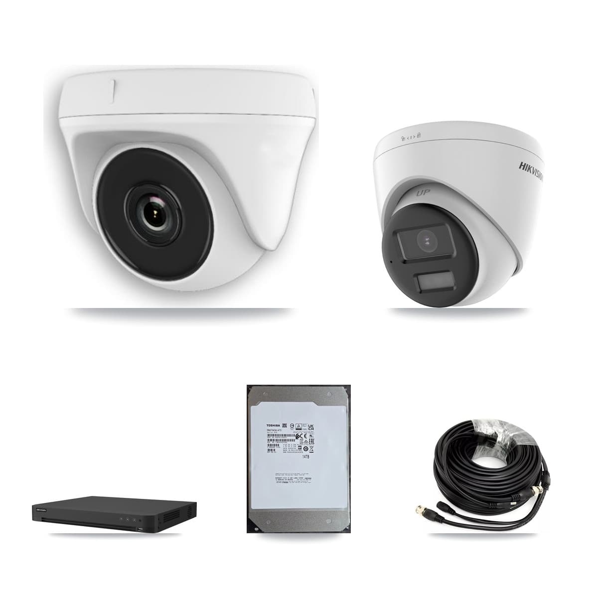 Hikvision 16-Channel 2MP – 4K CCTV Kit — 2 4K Turret + 6 White 2MP Dome Cameras + 14TB Recording