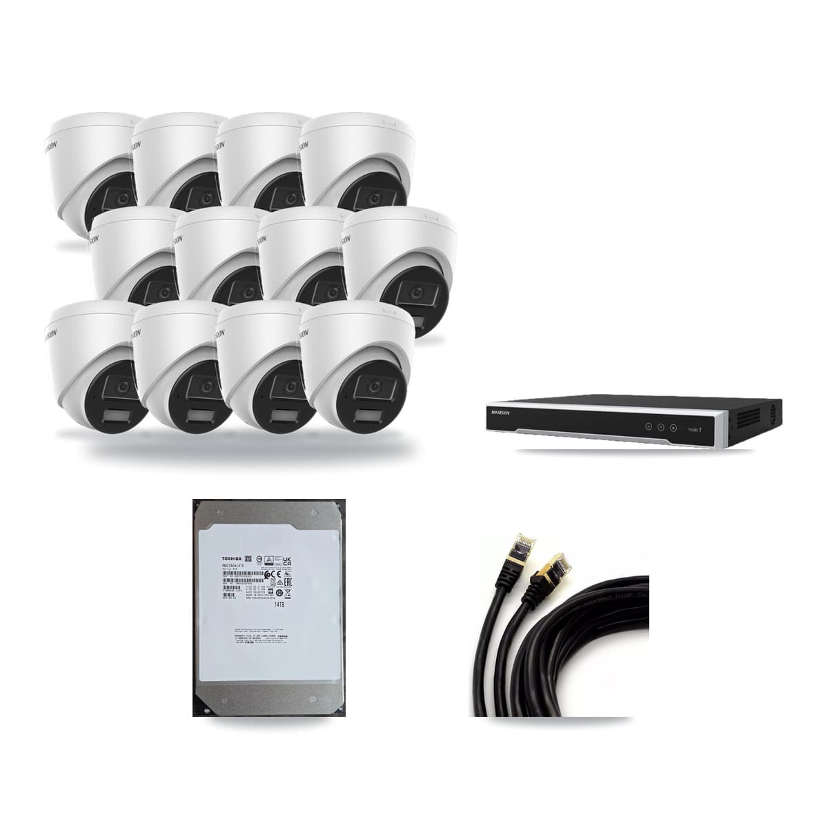 Hikvision 16-Channel 4MP CCTV Kit — 12 DS-2CD1343G2 Turret Cameras + 14TB Recording (DS-7616NI-M2 Recorder) - Image 1