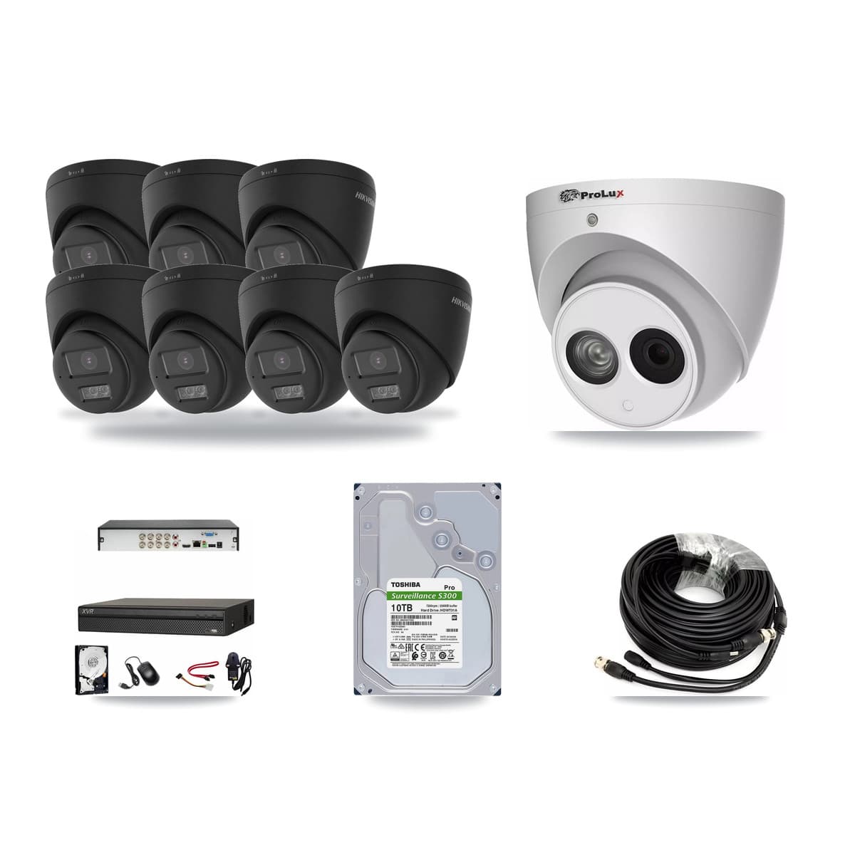 8-Channel 4MP – 4K CCTV Kit — 7 Black 4K + 1 4MP Turret Cameras + 10TB Recording (XVR-3108AD Recorder) - Image 1