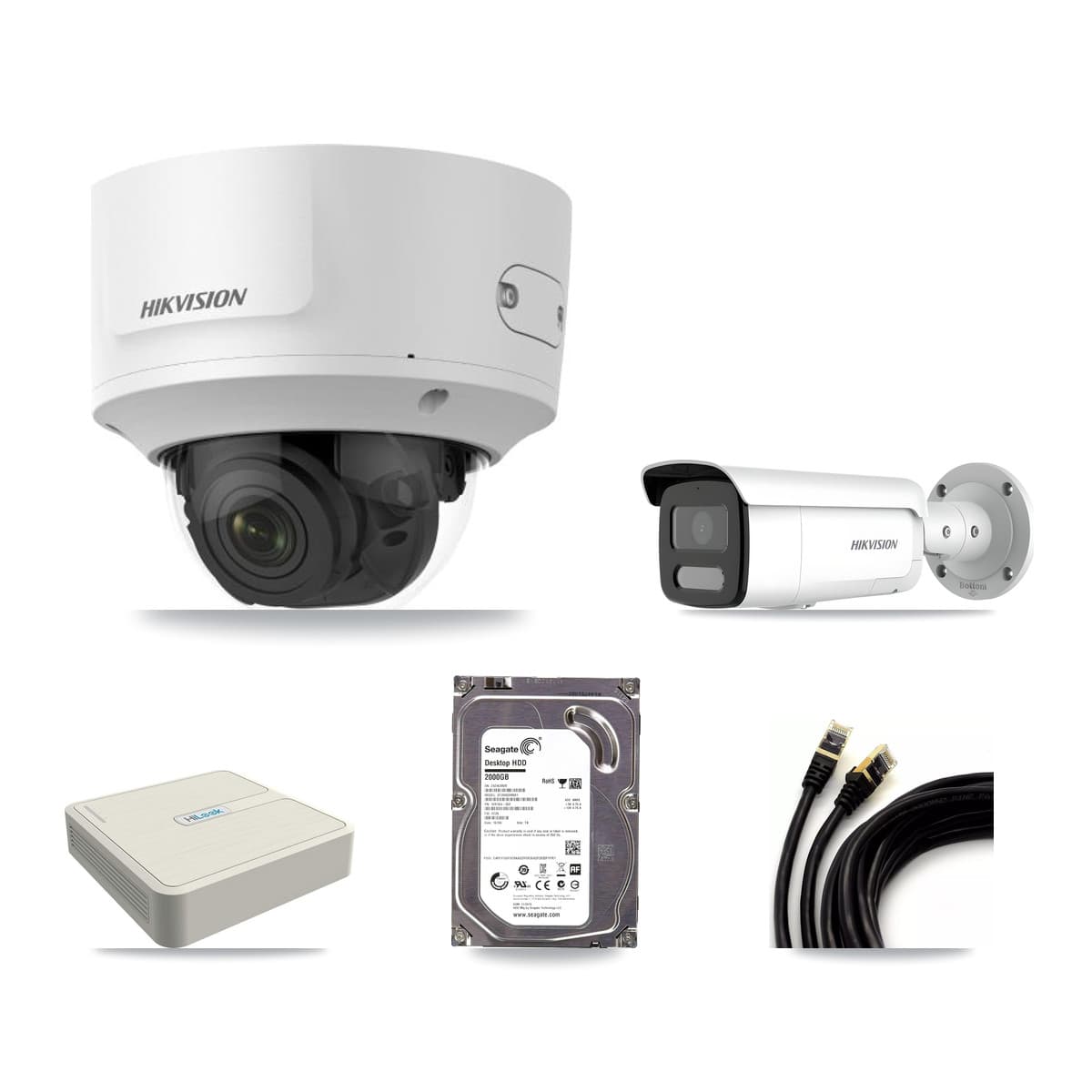 Hikvision & HiLook 8-Channel 2MP – 4MP CCTV Kit — 1 2MP Dome + 1 4MP Bullet Cameras + 2TB Recording (NVR-108H-D Recorder)