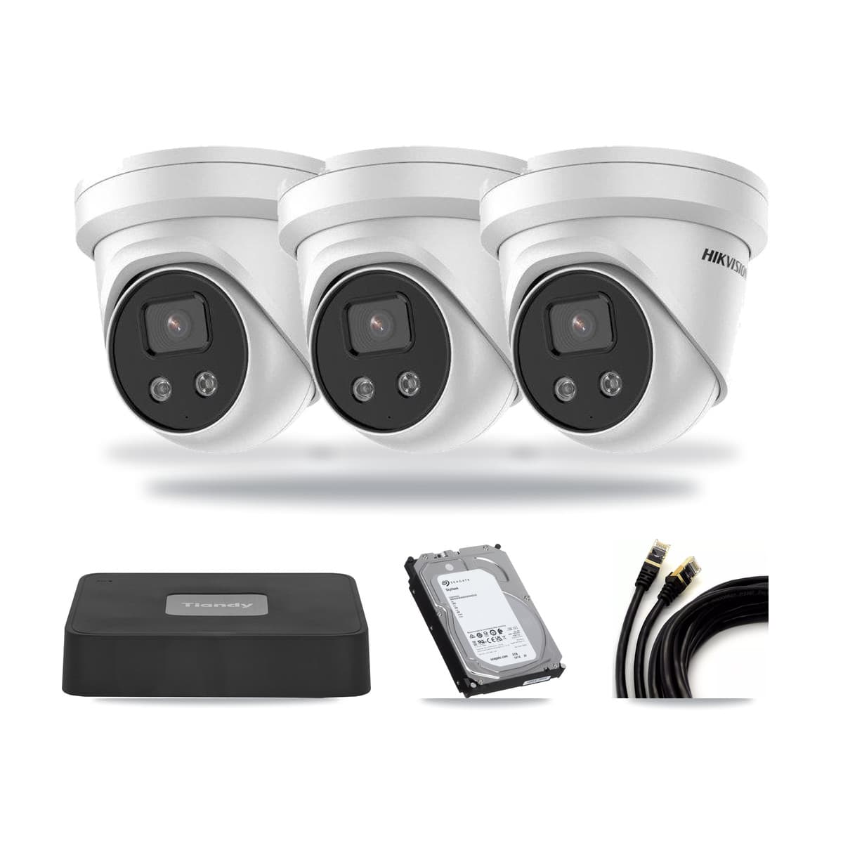 Tiandy 4-channel CCTV kit: 4 cameras (3× 5MP Turret + 1× 5MP Dome), 6TB hard drive