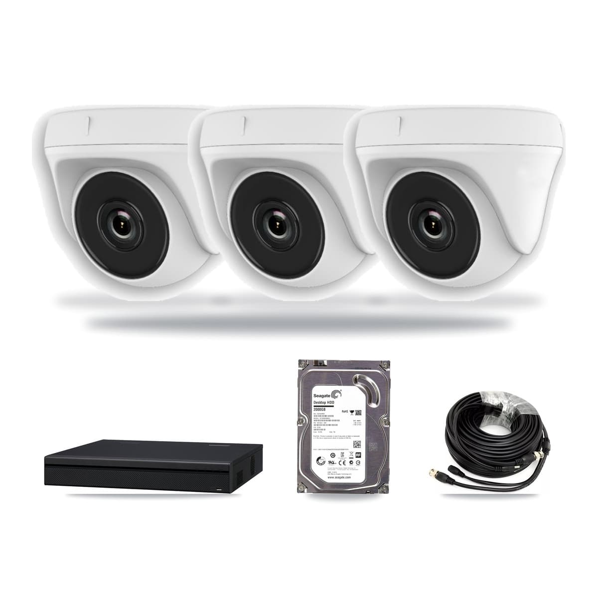 8-Channel 2MP CCTV Kit — 3 White Dome Cameras + 2TB Recording (XVR-3108AD Recorder) - Image 1