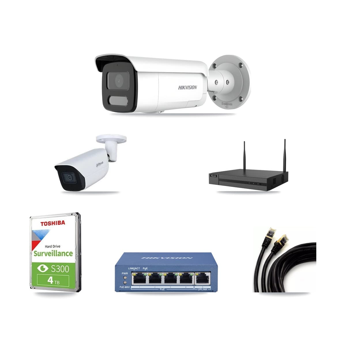 4-Channel 4MP – 5MP CCTV Kit — 2 4MP + 1 5MP Bullet Cameras + 4TB Recording (NVR-104MH-D Recorder)