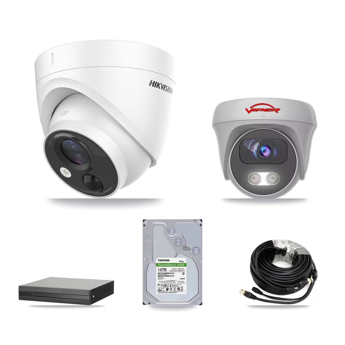 Hikvision & Viper 8-Channel 5MP CCTV Kit — 6 DS-2CE71H0T Turret + 1 White VIPER-5MP-3K Cameras + 10TB Recording (XVR-3108HS Recorder)