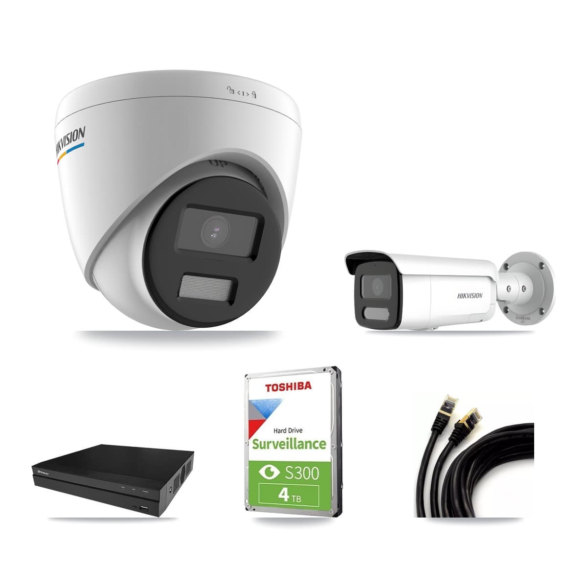 Hikvision & Prolux 8-Channel 2MP – 4MP CCTV Kit — 2 2MP Turret + 2 4MP Bullet Cameras + 4TB Recording