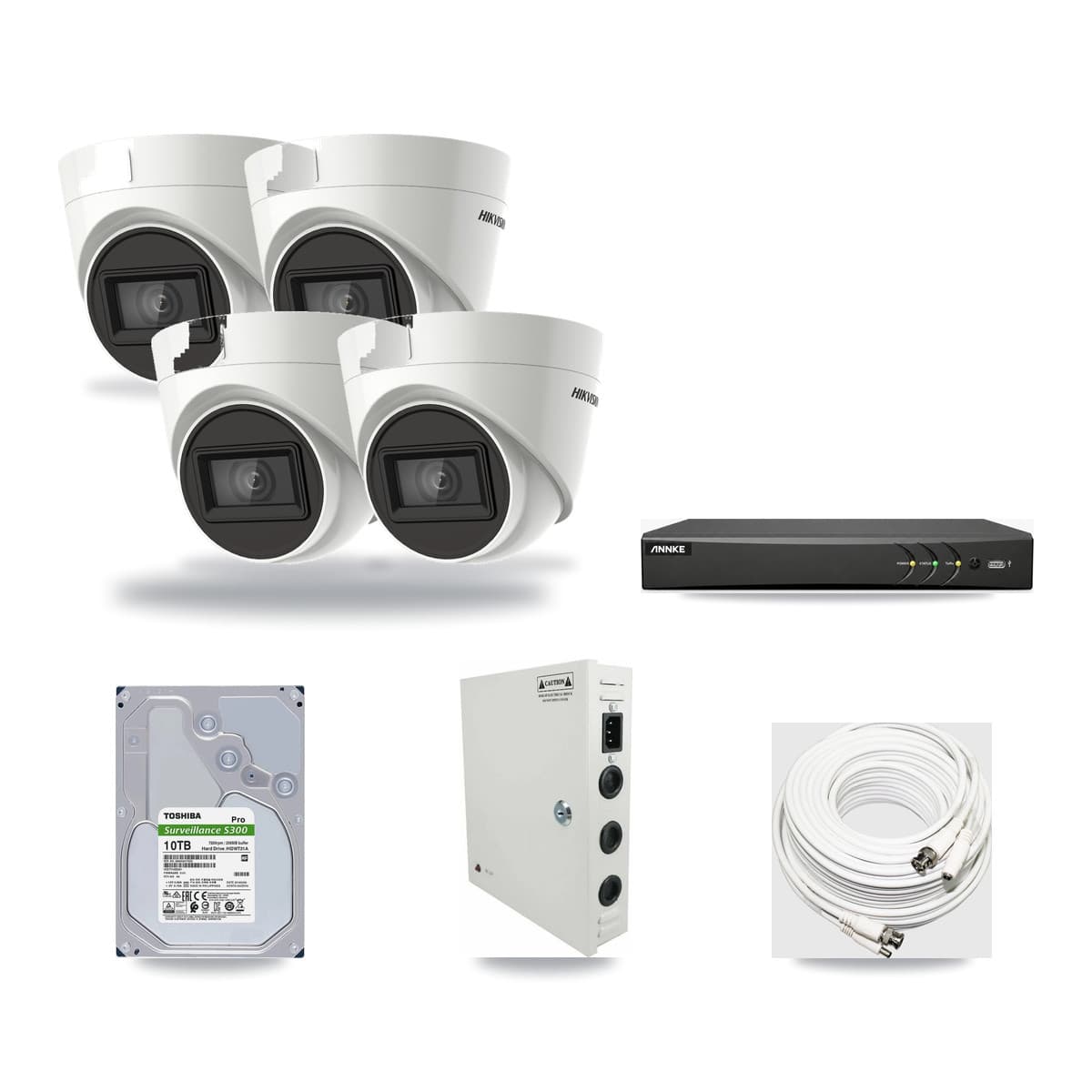 Hikvision & ANNKE 4-Channel 4K CCTV Kit — 4 DS-2CE78U1T Turret Cameras + 10TB Recording - Image 1