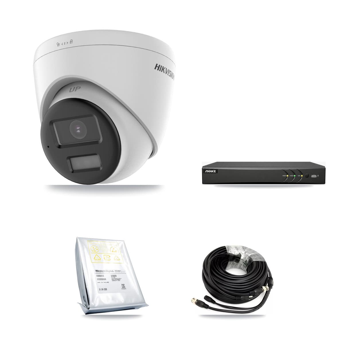 Hikvision & ANNKE 4-Channel 4K CCTV Kit — 3 DS-2CE78U0T Turret Cameras + 8TB Recording