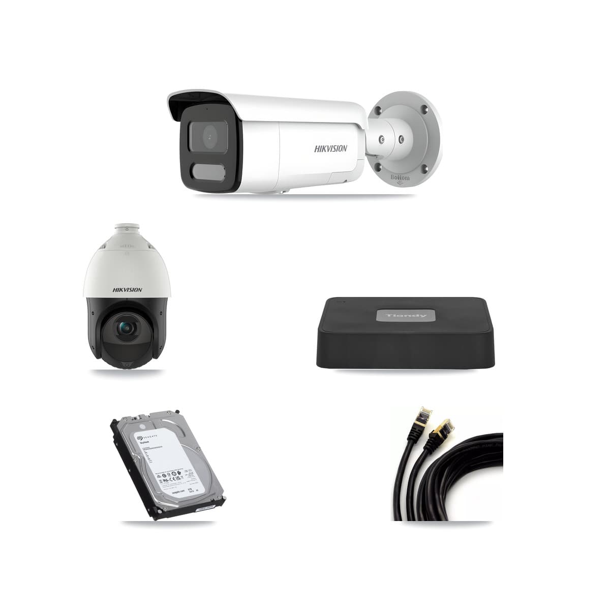 Hikvision & Tiandy 4-Channel 4MP CCTV Kit — 3 Bullet + 1 PTZ Cameras + 6TB Recording