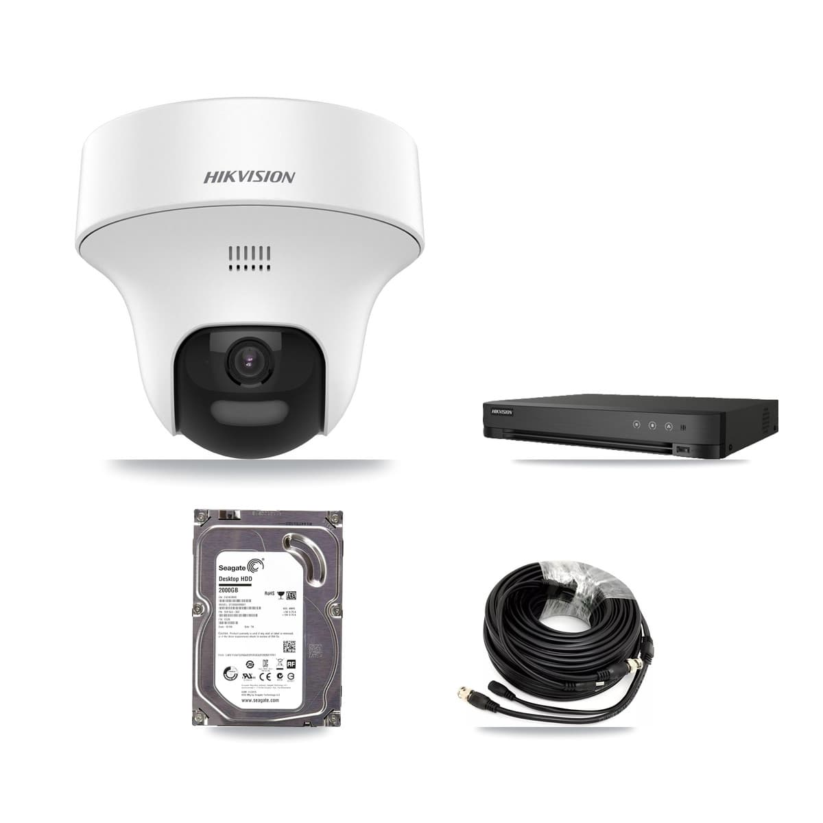Hikvision 8-Channel 5MP CCTV Kit — 6 DS-2CE70K0T Turret Cameras + 2TB Recording (IDS-7208HQHI Recorder)