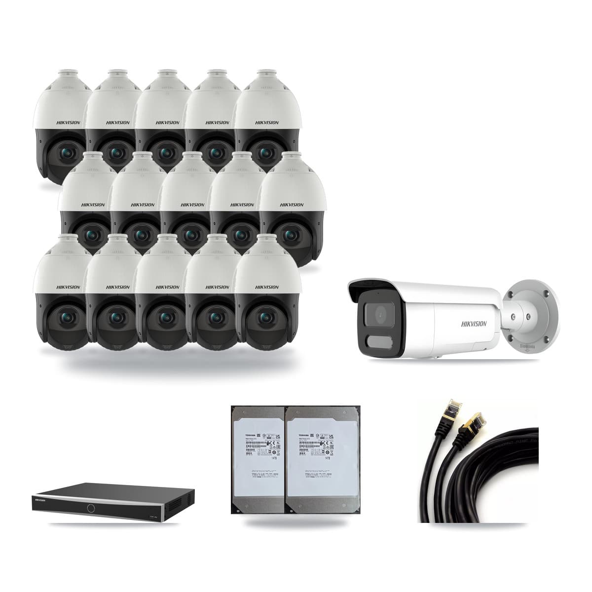 Hikvision 16-Channel 4MP CCTV Kit — 1 Bullet + 15 PTZ Cameras + 2× 14TB Recording (DS-7616NXI Recorder) - Image 1