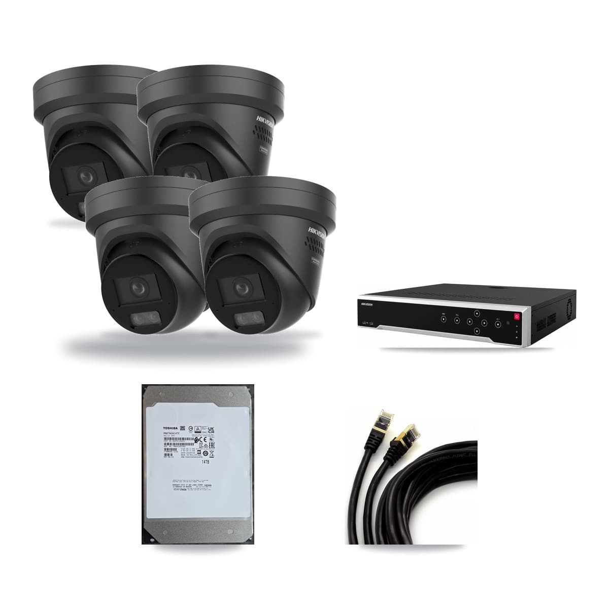 Hikvision 32-Channel 4K CCTV Kit — 4 Black DS-2CD2387G3 Turret Cameras + 14TB Recording - Image 1