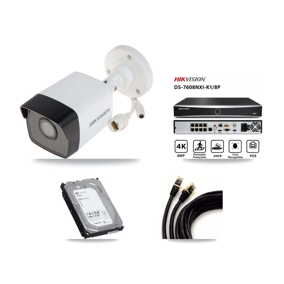 Hikvision 8-Channel 5MP CCTV Kit — 4 Bullet Cameras + 6TB Recording (DS-7608NXI Recorder)