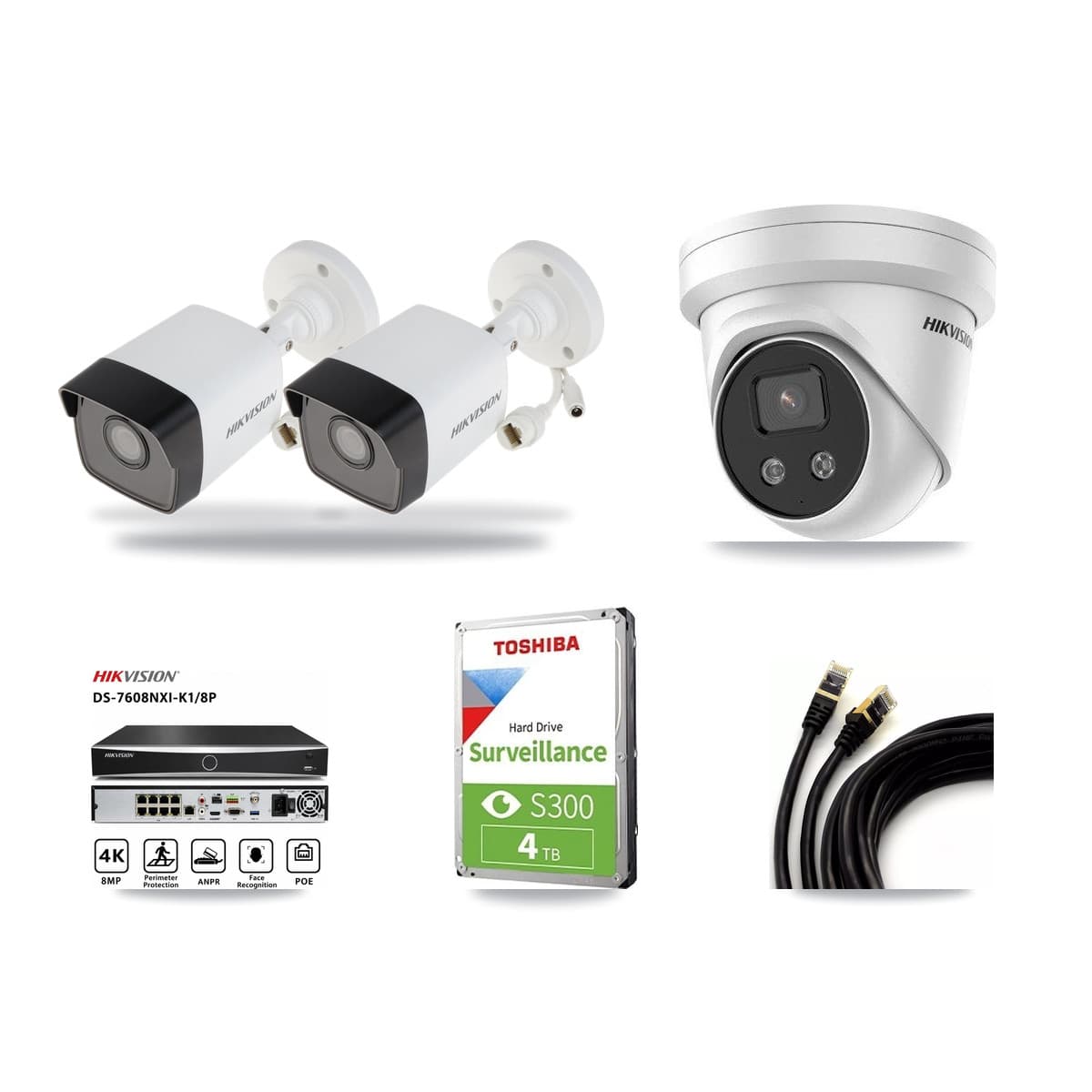 Hikvision 8-Channel 5MP CCTV Kit — 2 DS-2CD1053G0 Bullet + 1 DS-2CD3356G2 Turret Cameras + 4TB Recording - Image 1
