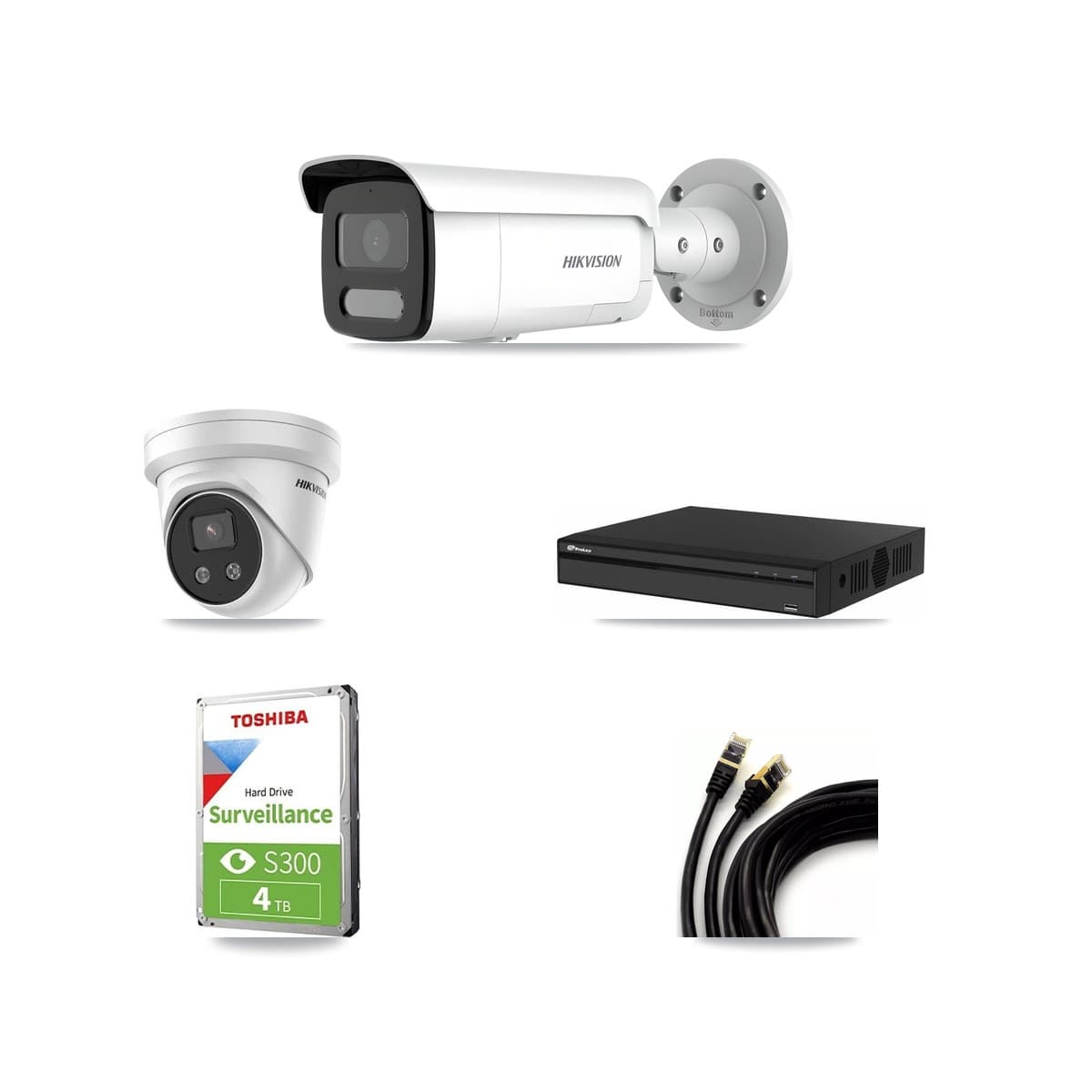 Hikvision & Prolux 4-Channel 4MP – 5MP CCTV Kit — 2 4MP Bullet + 1 5MP Turret Cameras + 4TB Recording