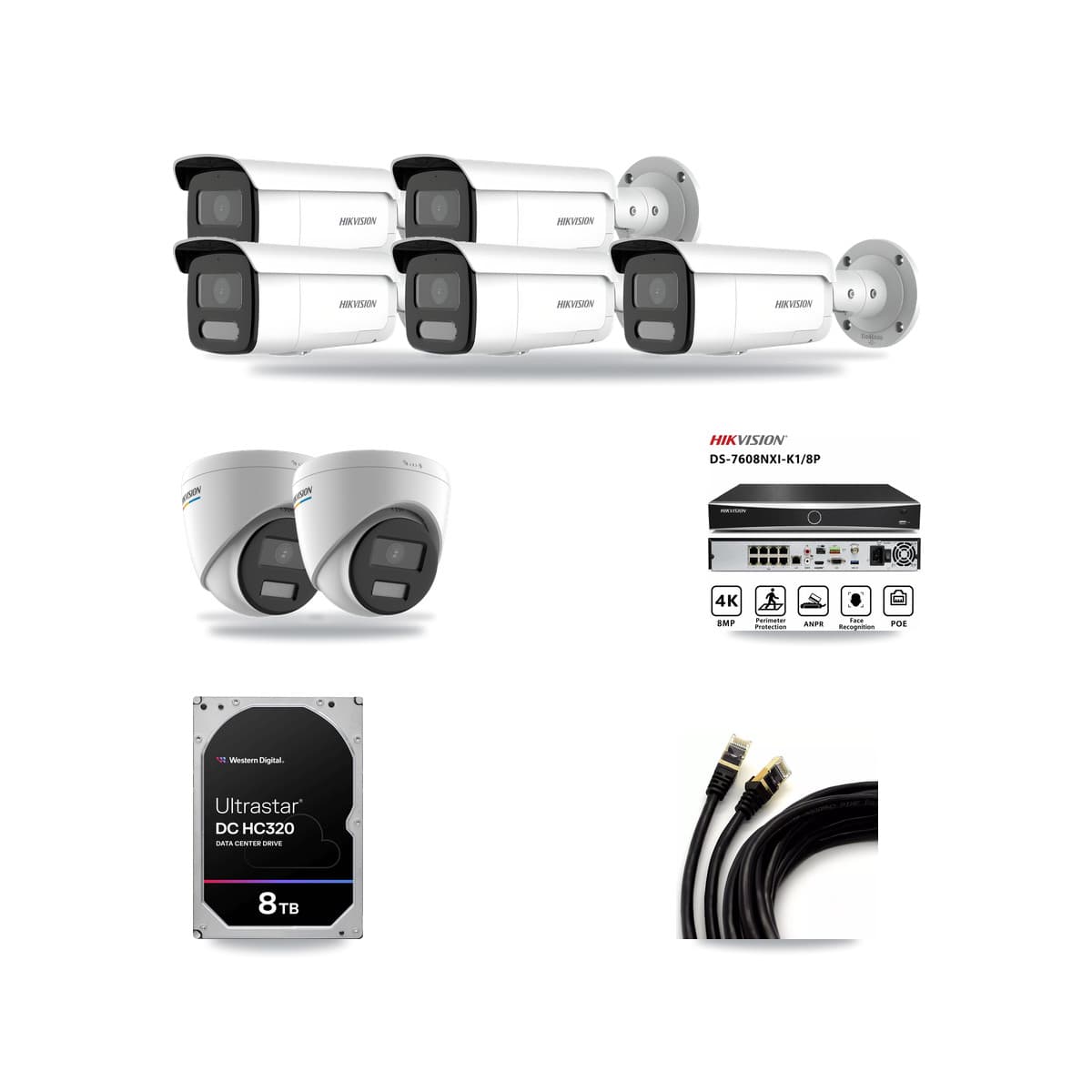Hikvision 8-Channel 2MP – 4MP CCTV Kit — 2 2MP Turret + 5 4MP Bullet Cameras + 8TB Recording - Image 1