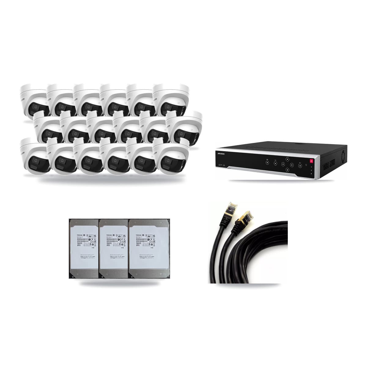 Hikvision 32-Channel 4K CCTV Kit — 18 DS-2CD1383G2P Turret Cameras + 3× 14TB Recording - Image 1
