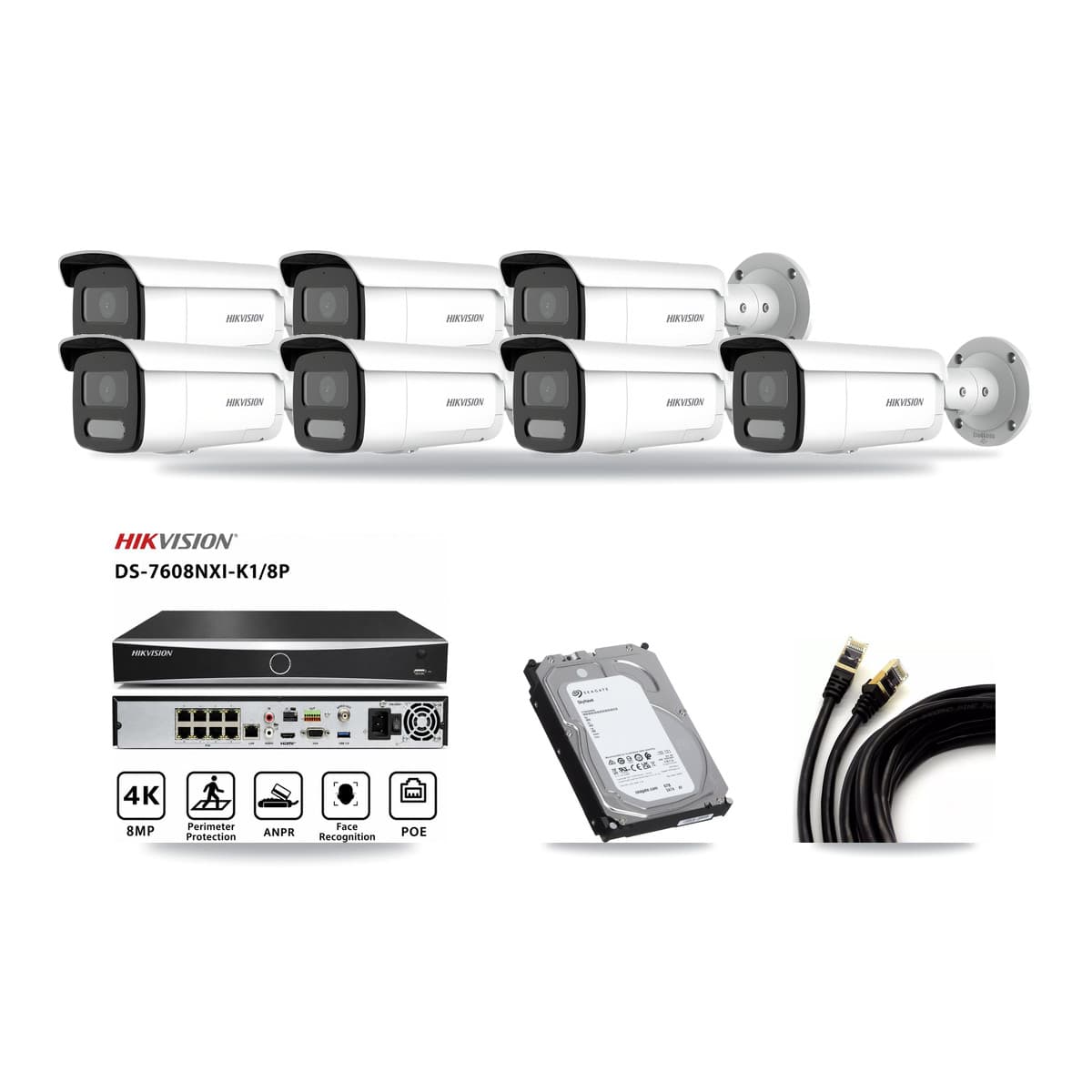 Hikvision 8-channel CCTV kit: 7 cameras (7× 4MP Bullet), 6TB hard drive