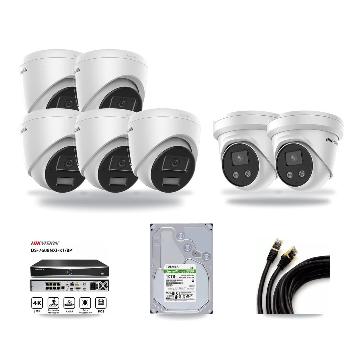 Hikvision 8-Channel 4MP – 5MP CCTV Kit — 5 4MP + 2 5MP Turret Cameras + 10TB Recording - Image 1