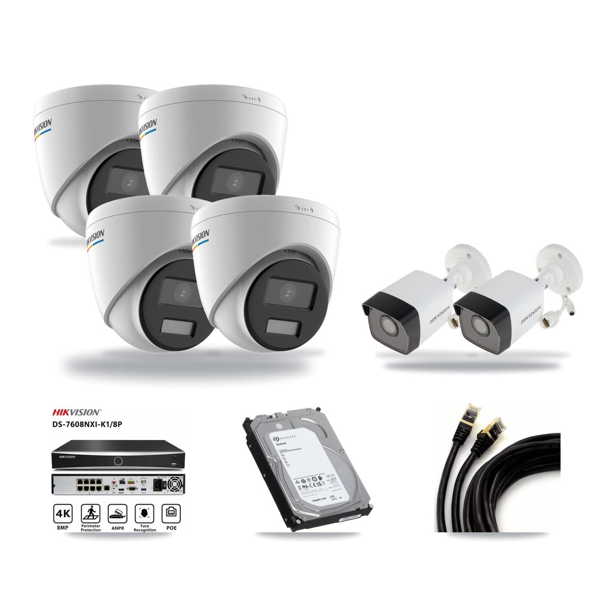 Hikvision 8-Channel 2MP – 5MP CCTV Kit — 2 5MP Bullet + 4 2MP Turret Cameras + 6TB Recording (DS-7608NXI Recorder) - Image 1