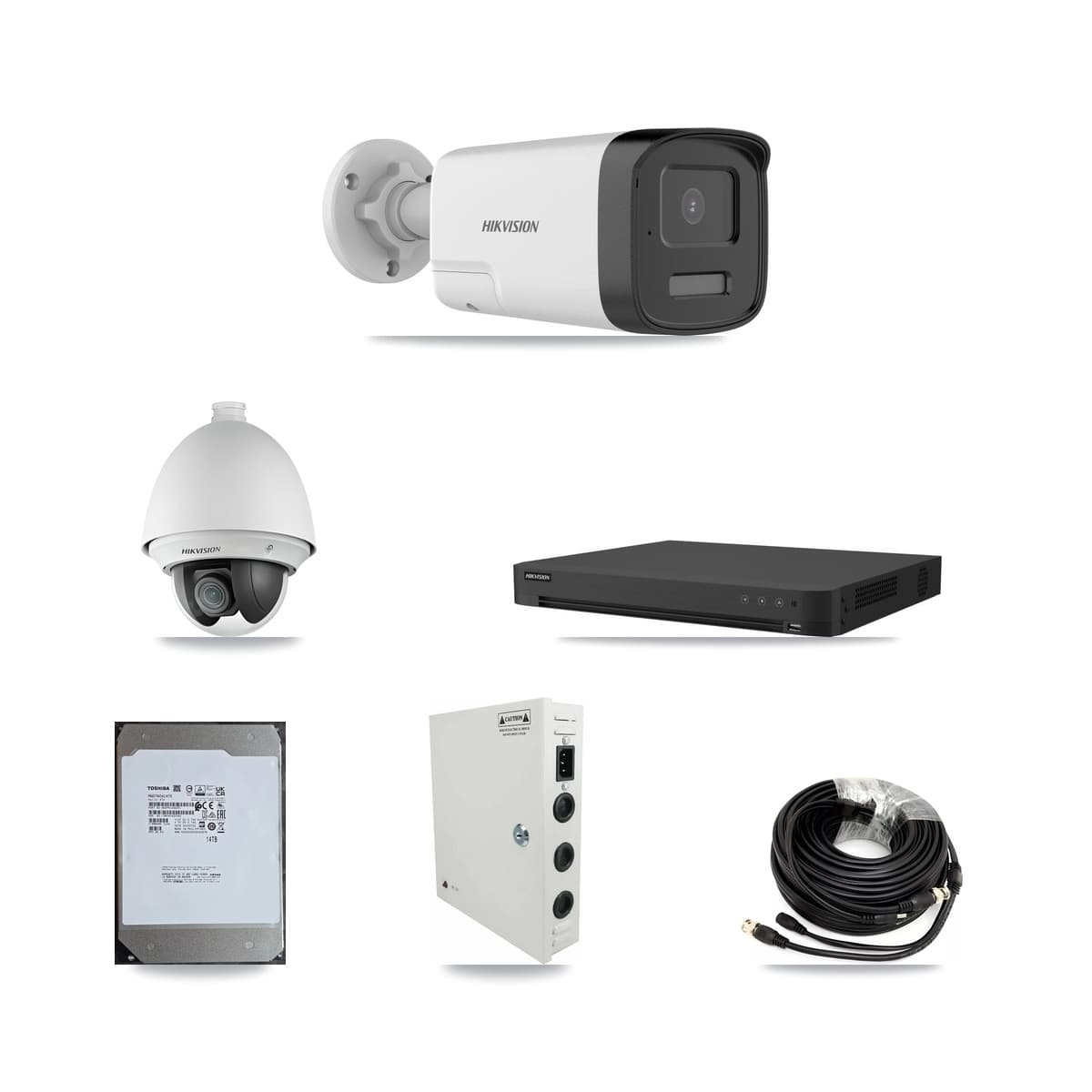 Hikvision 16-Channel 2MP – 5MP CCTV Kit — 1 DS-2AE4225T 2MP PTZ + 8 DS-2CE17K0T 5MP Bullet Cameras + 14TB Recording