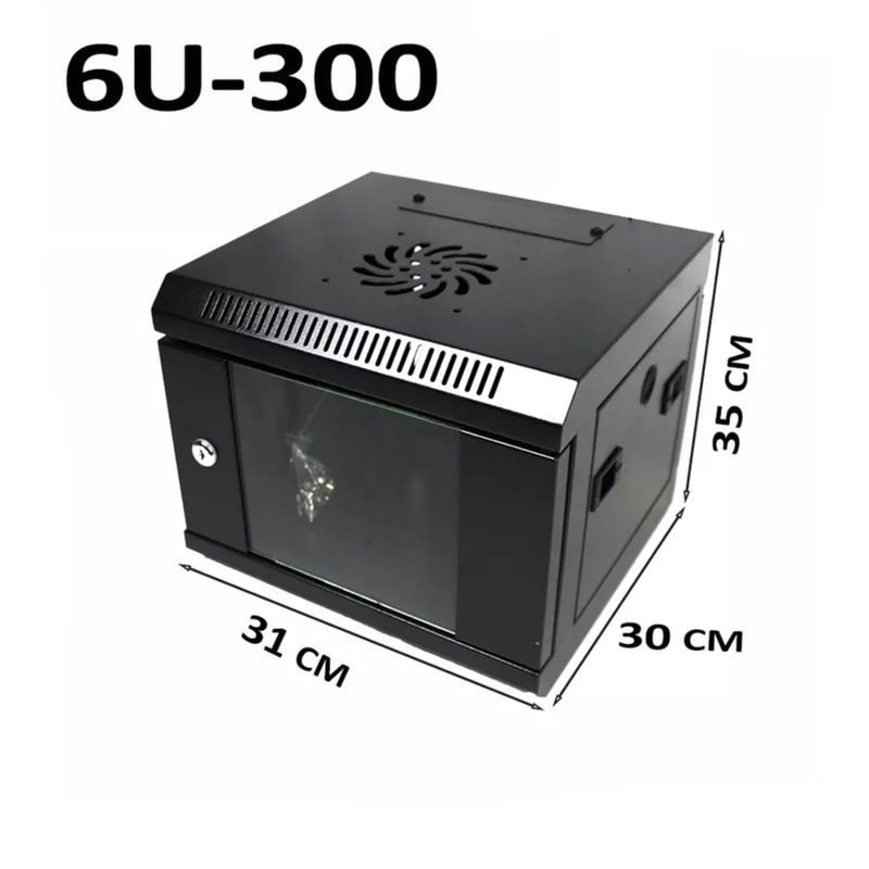 6U 19" Wall Mounted Data Network Cabinet 600×300mm Lockable Black