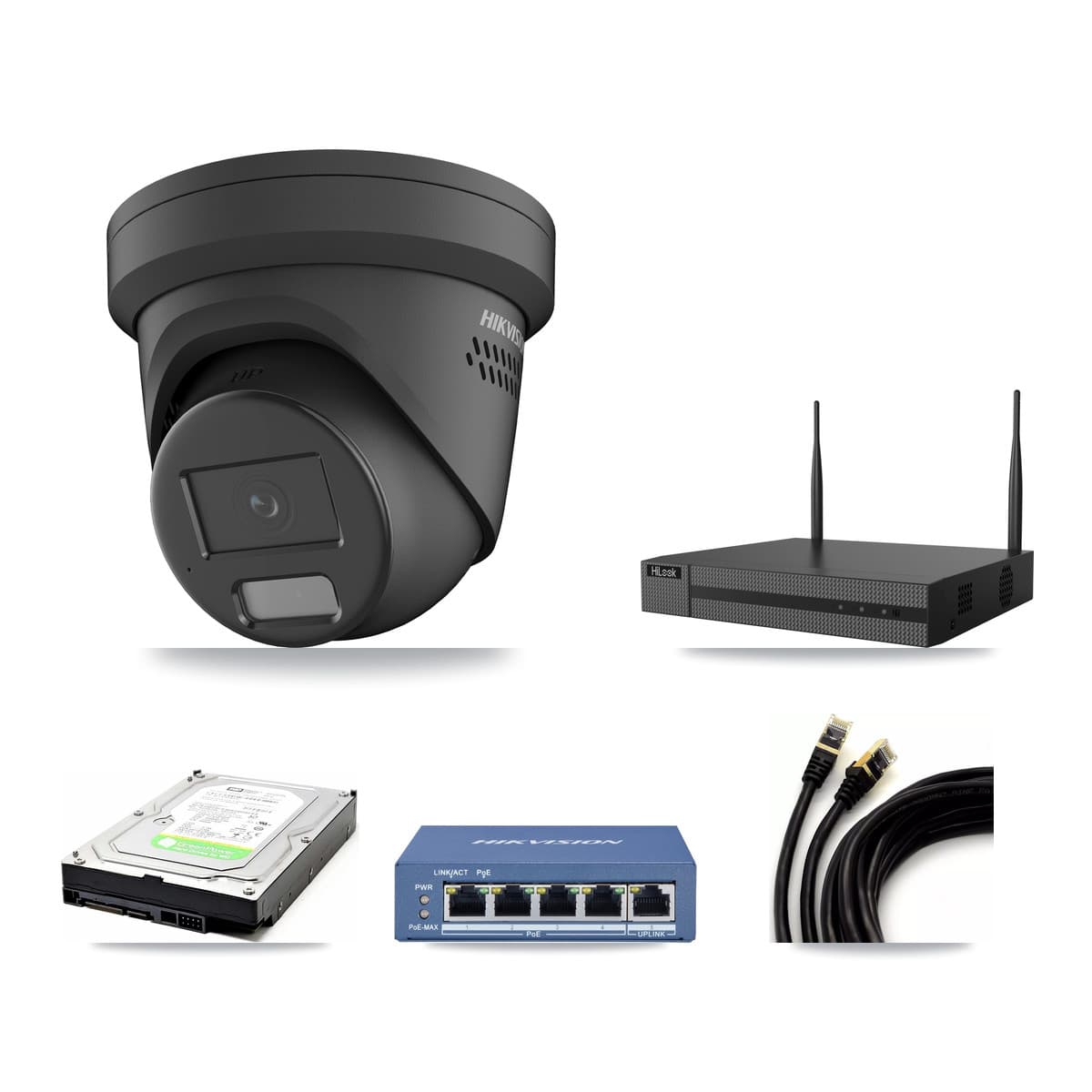 Hikvision & HiLook 4-Channel 4MP CCTV Kit — 1 Black Turret Camera + 1TB Recording