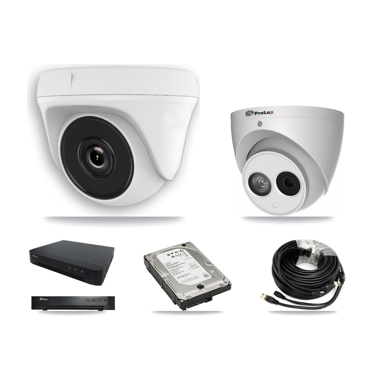 Prolux 16-Channel 2MP – 4MP CCTV Kit — 5 White 2MP Dome + 1 4MP Turret Cameras + 5TB Recording (PXD-8216 Recorder)