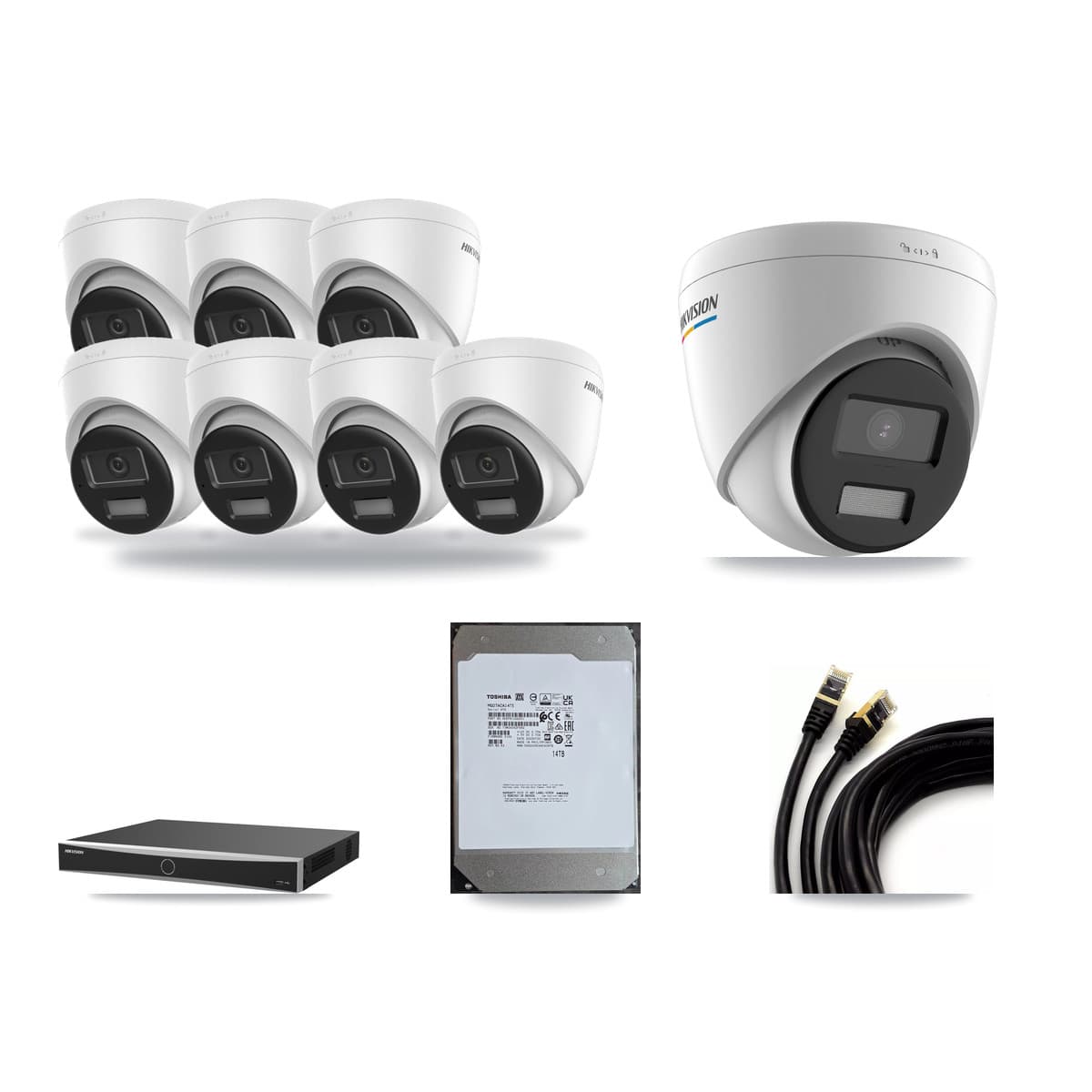 Hikvision 16-Channel 2MP – 4K CCTV Kit — 1 2MP + 7 4K Turret Cameras + 14TB Recording (DS-7616NXI Recorder) - Image 1